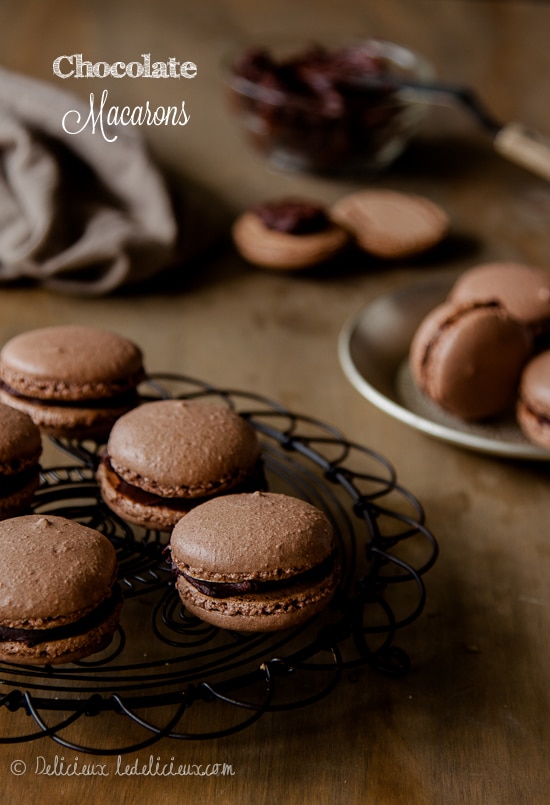 Chocolate Macarons with Dark Chocolate Ganache | Delicious Everyday