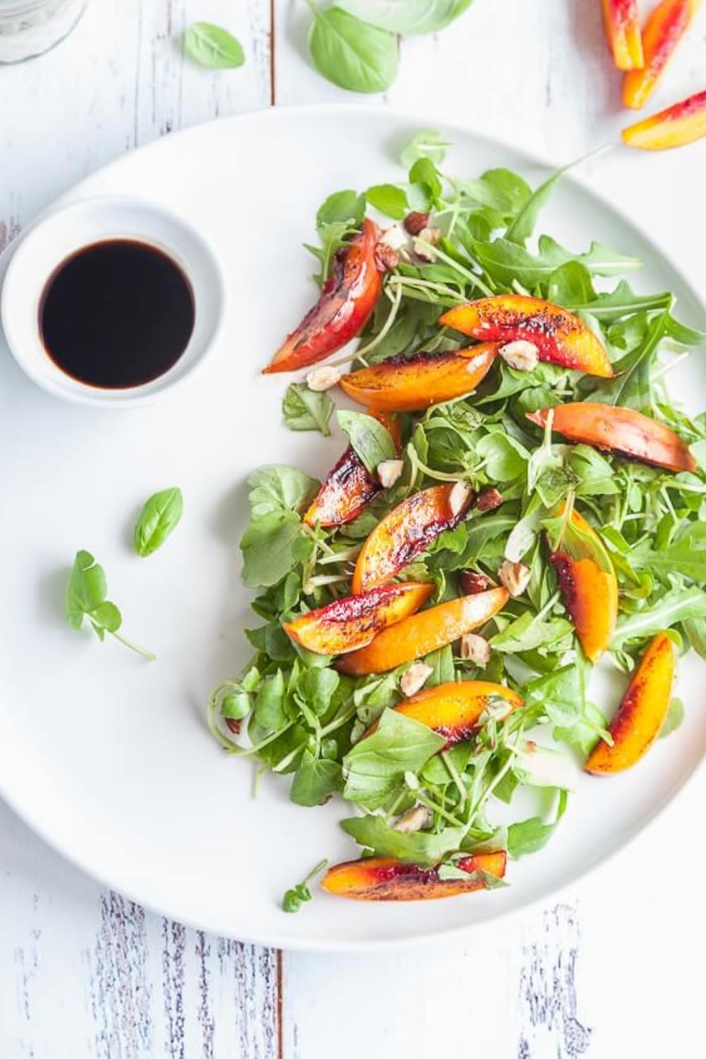 Grilled Nectarines with Arugula, Balsamic, and Cashew Cream {vegan}