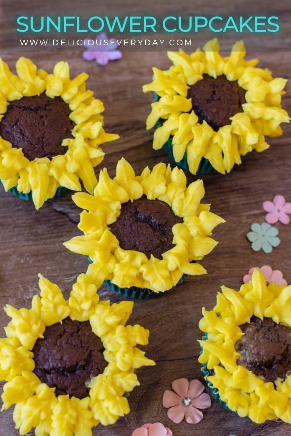 Sunflower Cupcakes Step By Step Decorating Guide Delicious Everyday   Sunflower Cupcakes Pin5 