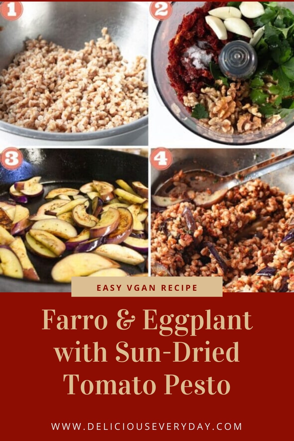 Farro & Eggplant with Sun-Dried Tomato Pesto | Delicious Everyday